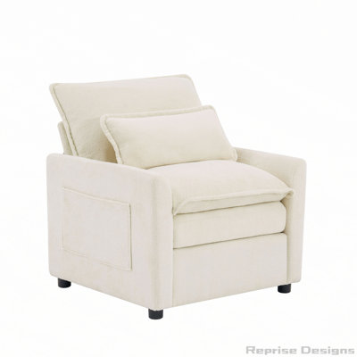 Fauteuil d'appoint moderne à une place avec coussin double couche et poches de rangement latérales
