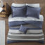 Édredon pour lit simple et drap - Lit rayé gris-bleu avec draps et taie d'oreiller