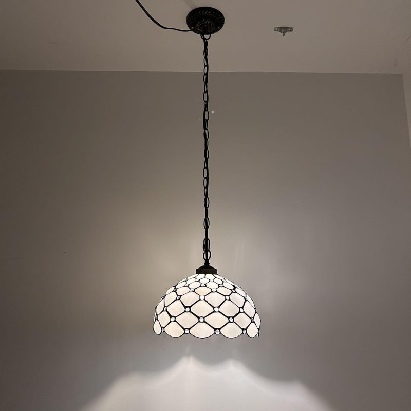 Decker Tiffany Pendant Lighting Plug in White Stained Glass Crystal Beans LED Bulb Included 12"W*12"D*60"H