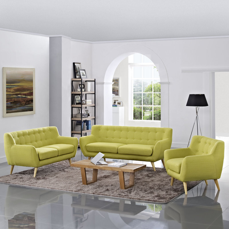 Ensemble de salon en tissu rembourré Modway Remark, Mélange de polyester gris, 3 pièces : 1 canapé, 1 causeuse, 1 fauteuil