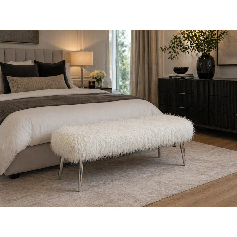 Banc tapissier Kenzie, Blanc, Argent