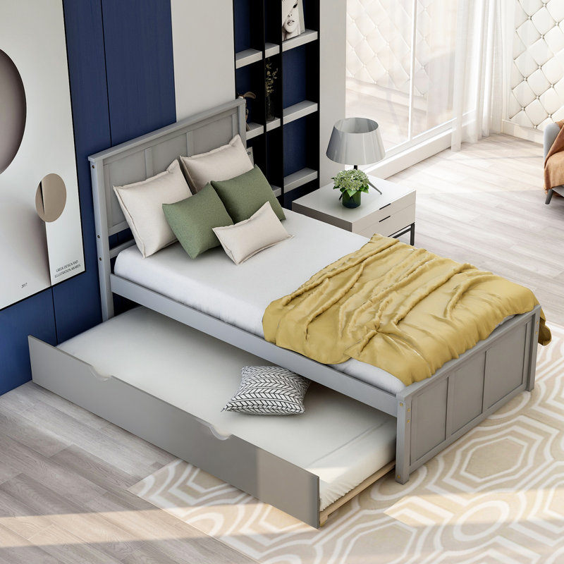 Lit plateforme avec lit gigogne simple, cadre simple, gris, Gris