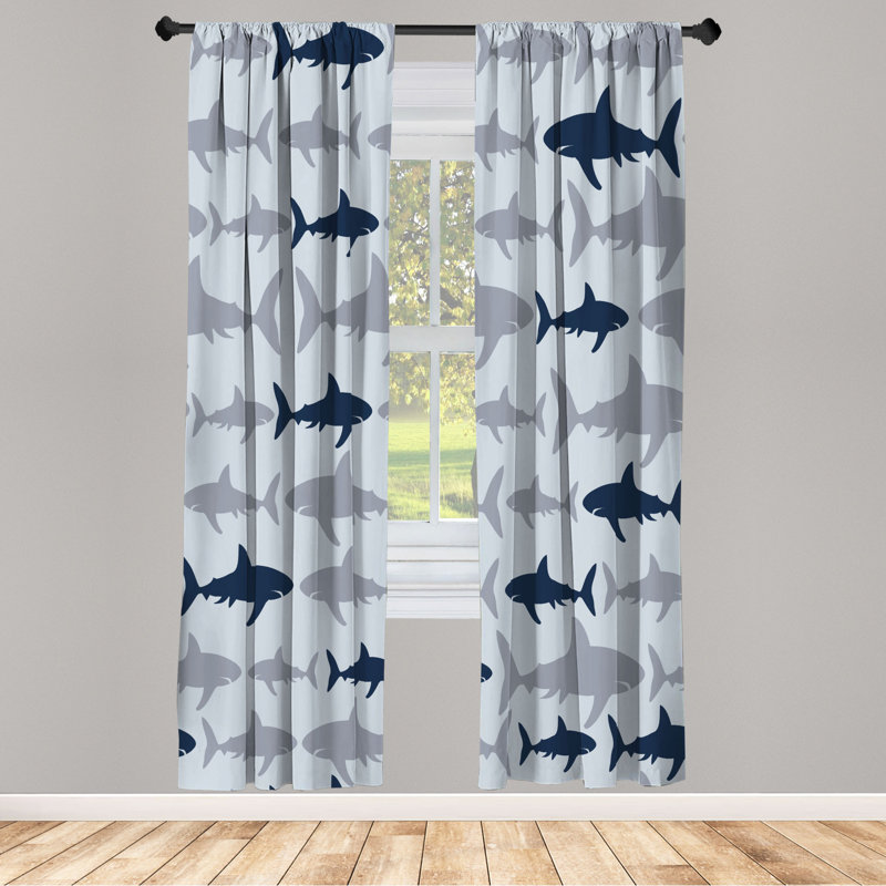 Microfiber Floral Semi-Sheer Rod Pocket Curtain Panels, 28" W x 95" L, Gray/Dark Blue/White