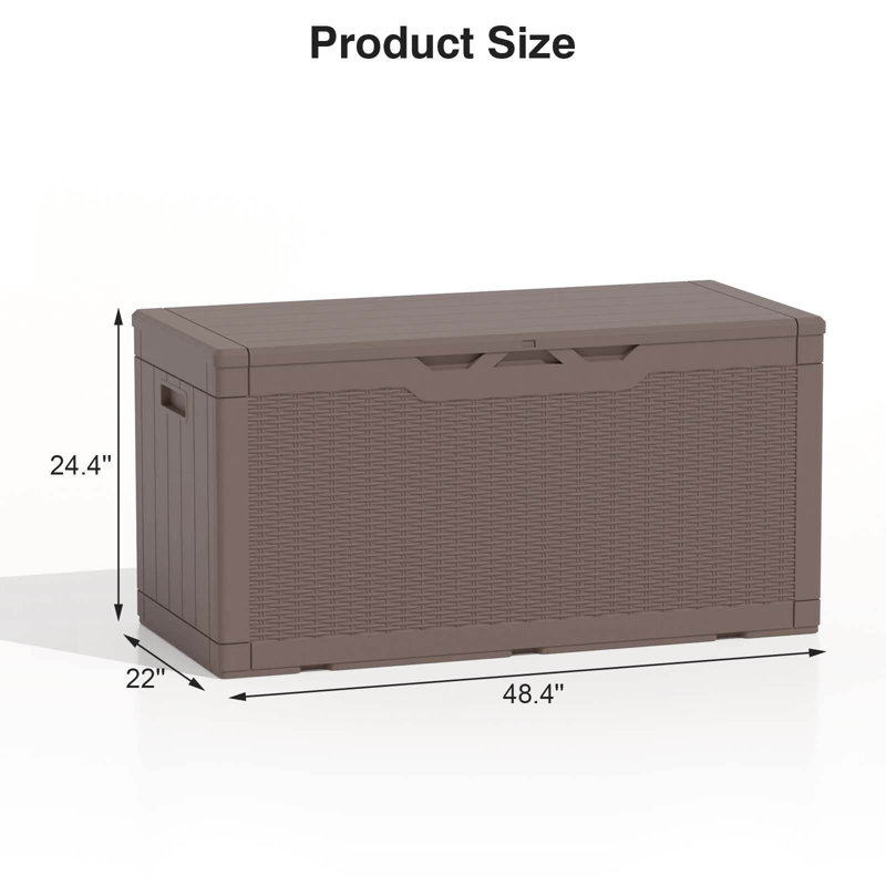 Light Brown Lockable Wicker Resin Deck Box, 100 Gallon