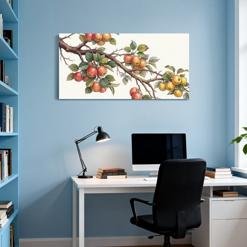 Branche de pommier avec plantes et fleurs, H 20 po x l 40 po