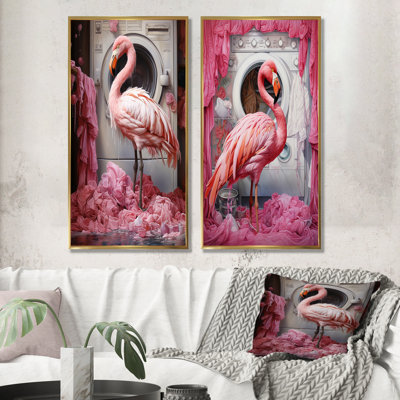 «Pink Flamingo Laundry Room Dance I», ensemble de 2 reproductions d'art sur toile