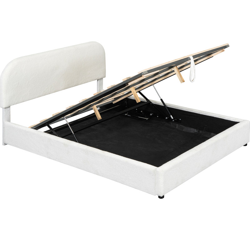 Lit plateforme blanc avec rangement hydraulique et molleton confortable - Système élégant rembourré pour grand lit, Grand lit