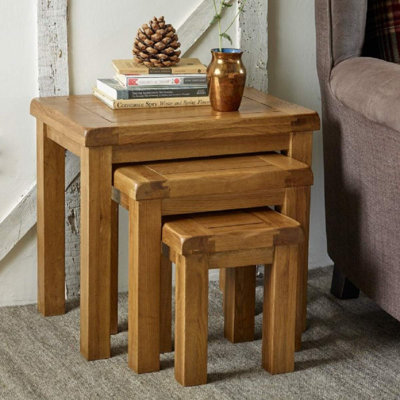 Accokeek Rongyuan Rustic Solid Oak Nest of 3 Coffee Table Side/End/Lamp Nesting Set