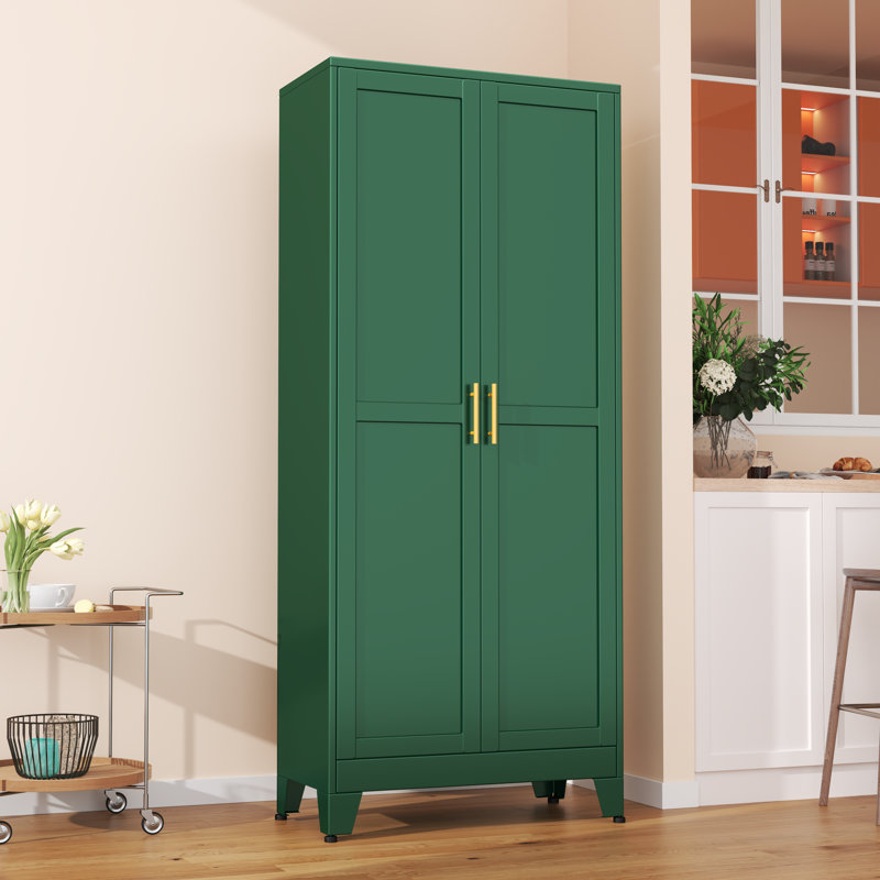 Armoire en métal Natthan pour cuisine, salle à manger et salon avec 2 portes et 5 tablettes réglables, Vert