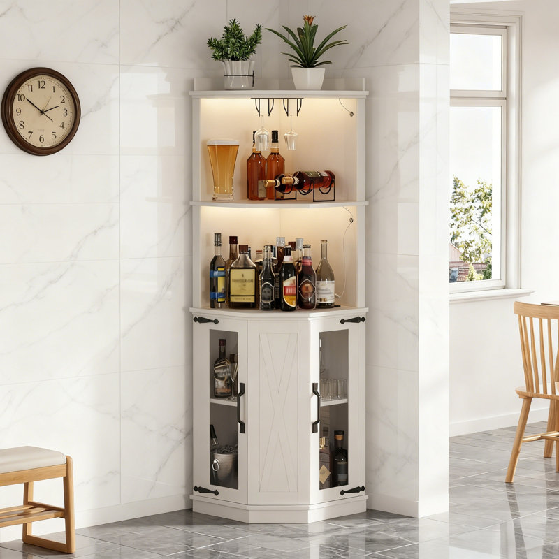 Armoire de garde-manger avec prise de courant, lumières et support en verre