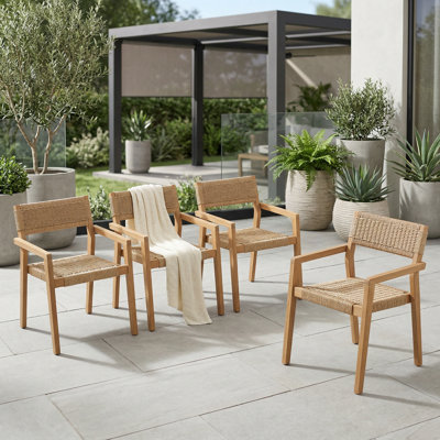 Outdoor Wicker Dining Chairs With Armrests (set Of 4)