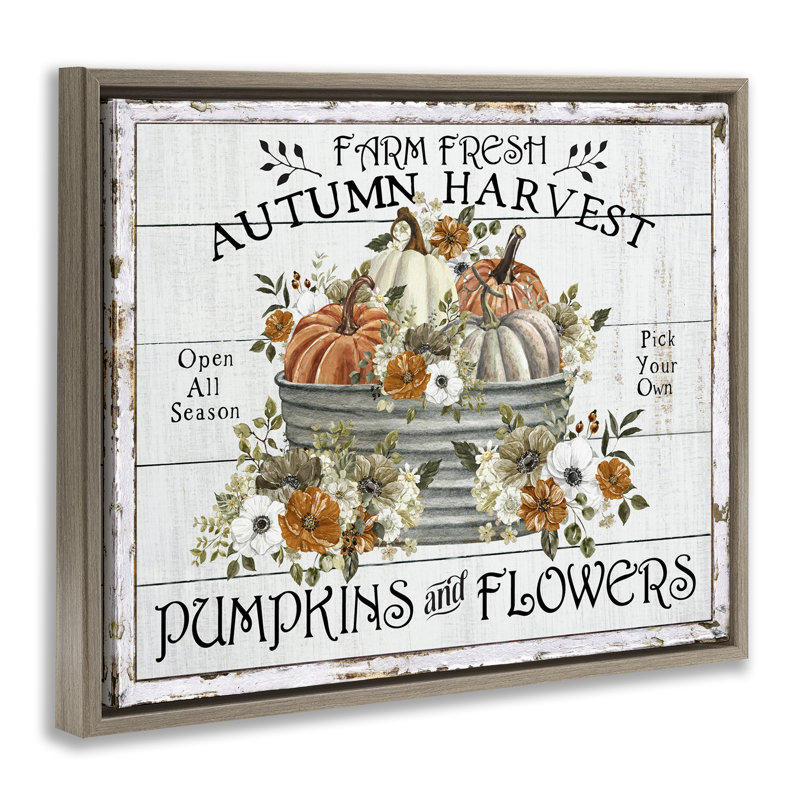 Farm Fresh Harvest Pumpkin Canvas Wall Art by Creatif Belle, Montalcino Elm Floater Frame, 25" H x 31" W