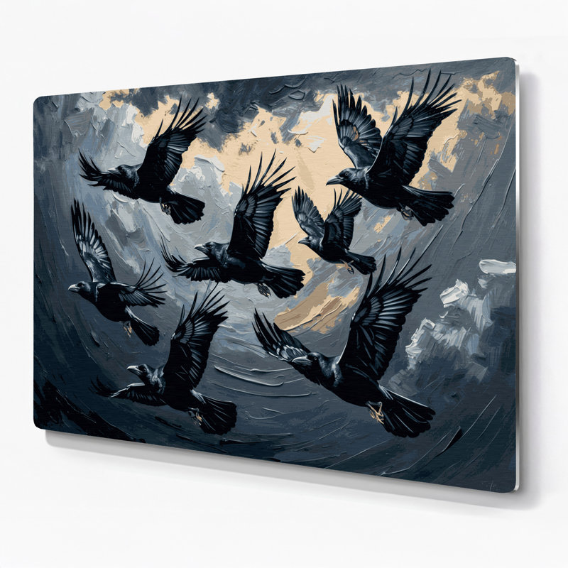Birds American Crow, art mural gris en métal, H 16 po x l 20 po