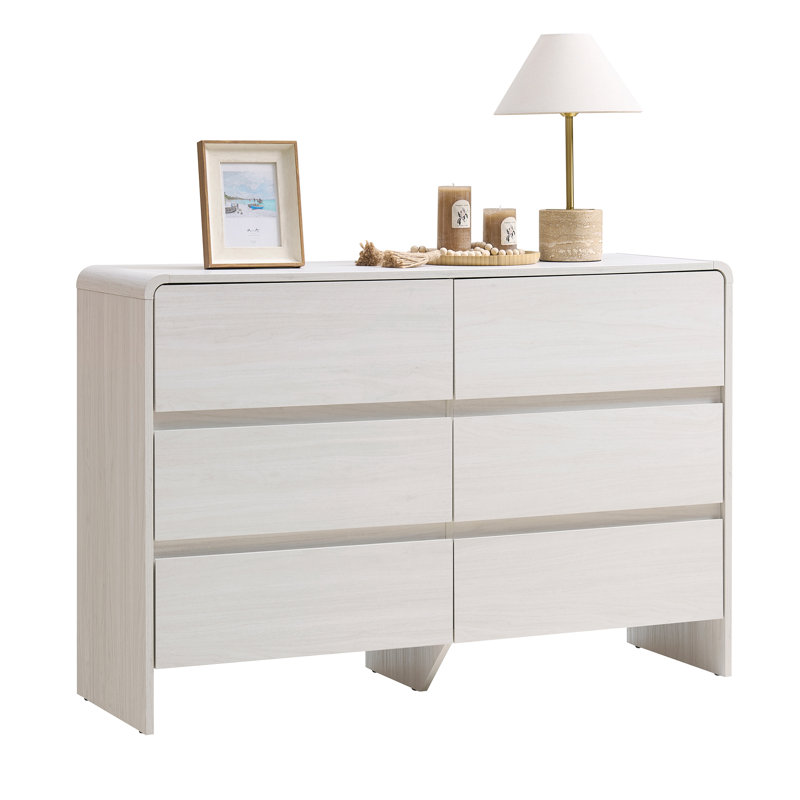 Modern 6-Drawer Dresser with Wood Grain Finish, White