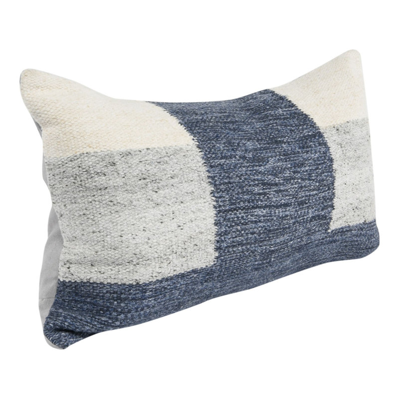Housse et insert de coussin géométrique, H 14 po x l 26 po, Rectangulaire, Bleu / blanc / gris