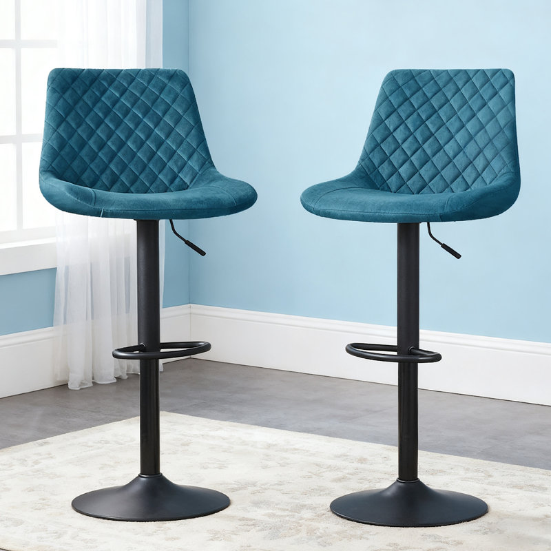 Camillus Swivel Upholstered Adjustable Height Counter Stool, Teal