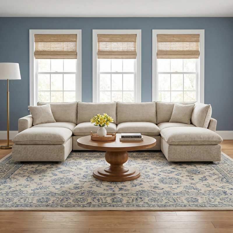 Zisa Upholstered L-Shaped Sectional Symmetrical, Drusky Beige Performance
