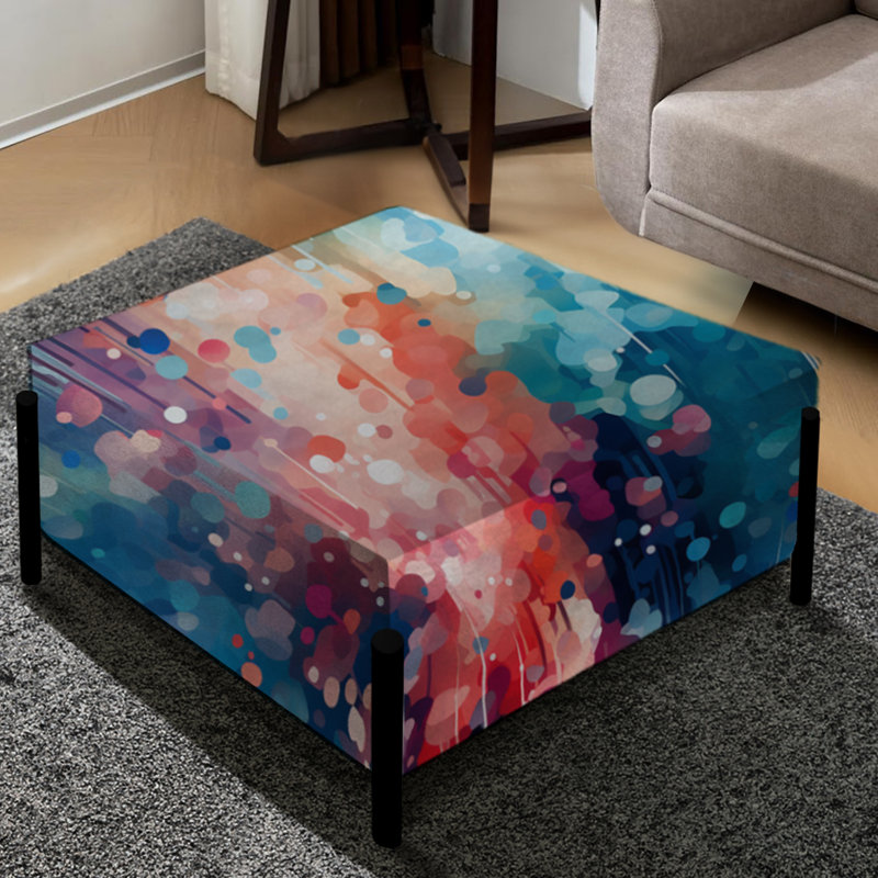 Defelice Royalston - Pixels numériques abstraits bleus et roses cape Embrace - Grand repose-pieds carré abstrait