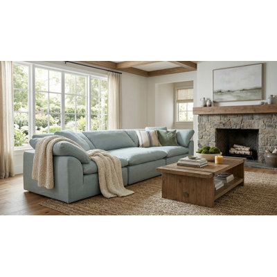 Cloud-Inspired 132" 3 Piece Oversized Deep Lounge Slipcovered Modular Sofa | Performance Fabric Washable Water-Resistant Stain-Proof | Deep-Seating Down-Filled Couch | Plush Cushions, Modern Design
