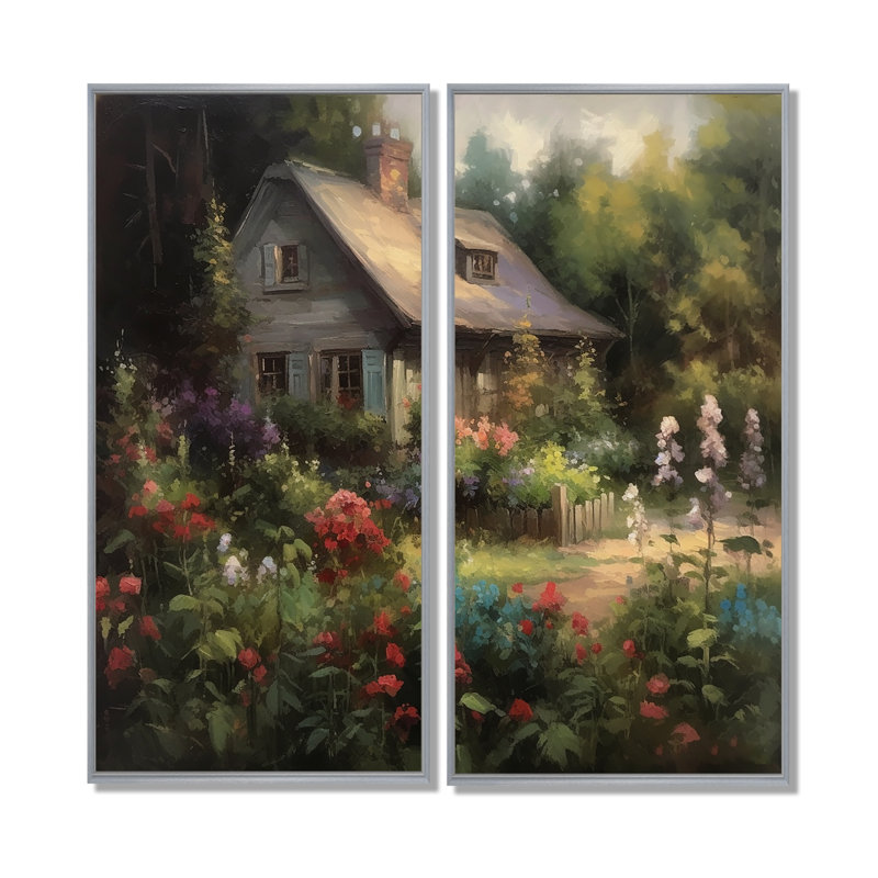 «Rupen Quaint Cottage and Garden Oasis IV», impression sur toile, 32'' H x 32'' W, Impression encadrée flottante, Silver