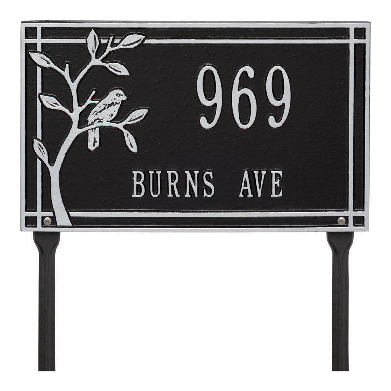 Plaque d'adresse sur 2 lignes personnalisable Woodridge, Noir / argent, Oui
