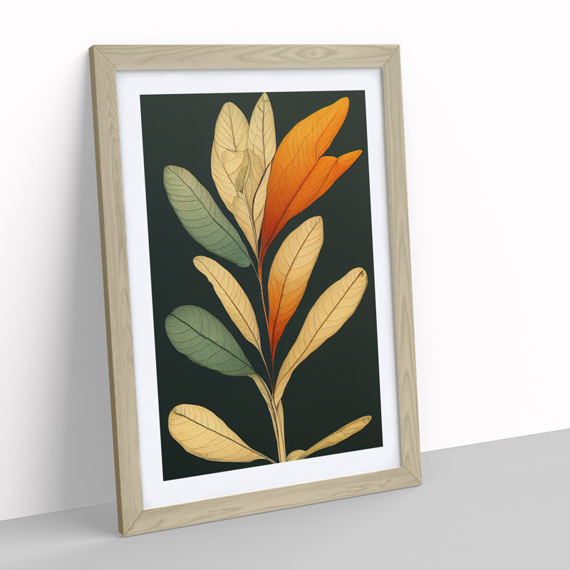 Pretty Leaves Art No.2 - Wall Art, 34cm H x 25cm W, Oak Framed