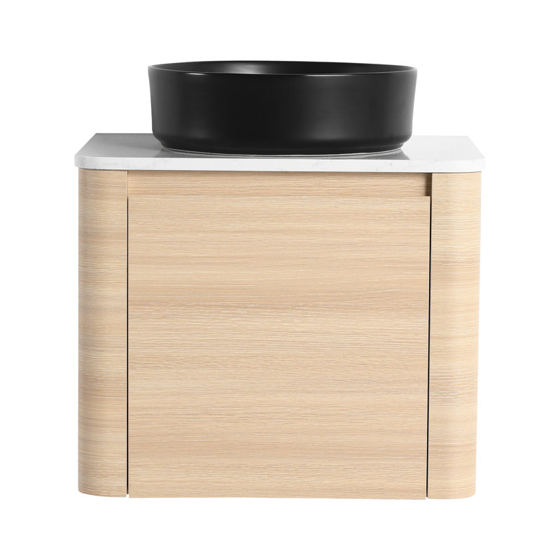Meuble-lavabo de 24 po avec lavabo d'art en céramique, 45 poignées dissimulées, charnières faciles à ouvrir, poignées de style moderne, base en contreplaqué