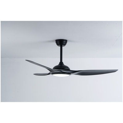 52 Inch  ABS Blades  Ceiling Fan With Light Kit ( LED Light Source),DC 6 Speed ,Remote Control,Adjustable Height Ceiling Fan for Patio Living Room, Bedroom, Office,Indoor.(( Matte Black)