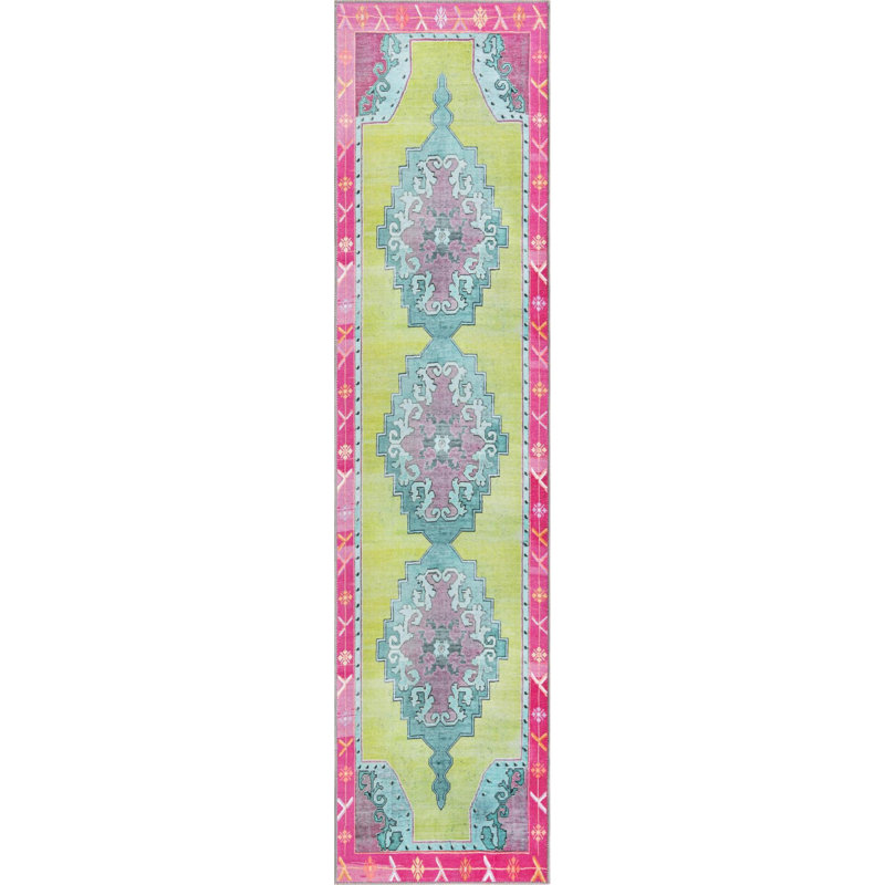 Tapis traditionnel bleu oppi, Tapis de couloir 2 pi 6 po x 10 pi