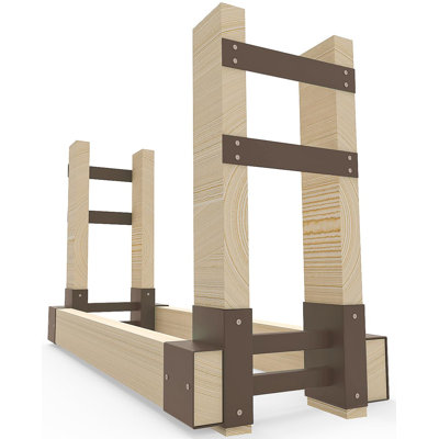 Outdoor Firewood Rack Bracket Kit With 4 Support Bars For Fire Wood Pile Storage, Heavy Duty DIY Fireplace Log Stacking Stand Holder For 2X4 Lumber, Brown, 1 Pair