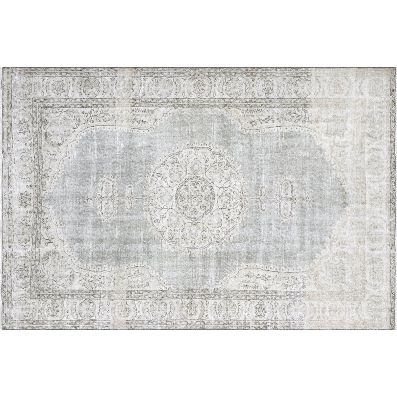 Tapis gris en laine noué à la main de conception unique 6 pi 9 po x 10 pi années 1960