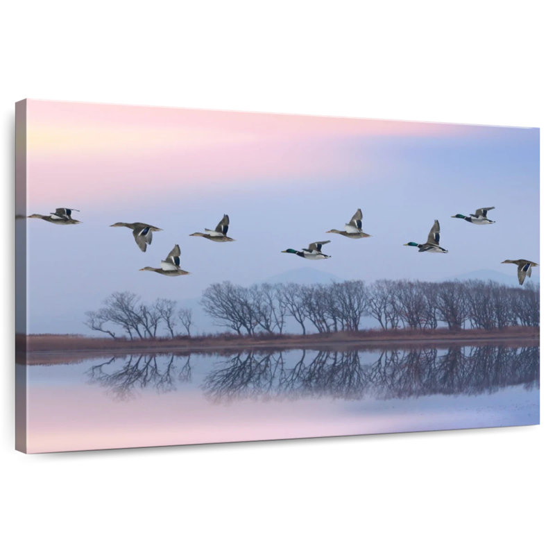 Crowle ciel rose sur les canards, H 8 po x l 12 po
