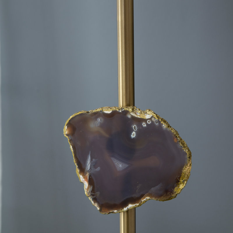 Lampe de table dorée avec tranche d'agate et abat-jour tambour blanc (ampoule non incluse)