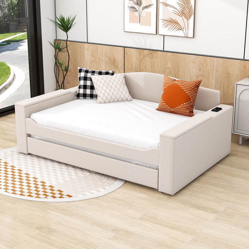 Lit de jour rembourré Heorhi, Double, Beige