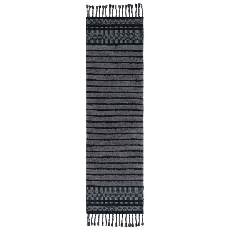 Basildene Hand Woven Cotton Pile Striped Rug, Runner 2'3" x 8'