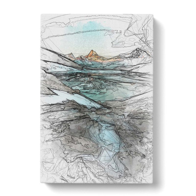 Mountain View in Switzerland in Abstract - Wrapped Canvas Drawing Print, 91cm H x 60cm W x 3cm D