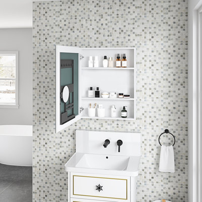 Bathroom Medicine Cabinet - 24"X30", Wall Mounted, Left Opening, Cosmetics Storage Chest 24''X30'', Elegant Look, Toothbrush Holder