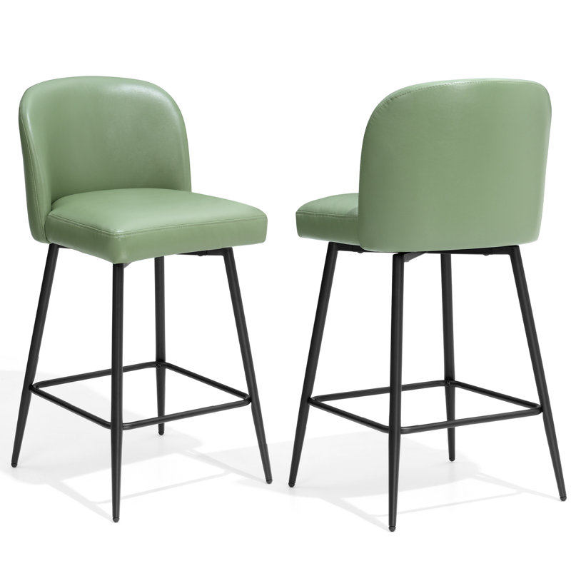 Swivel 26.8'' Faux Leather Counter Stool, Green