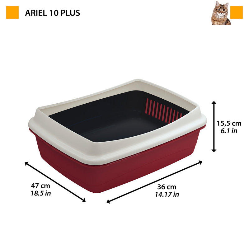 Red Plastic Open Cat Litter Box with Sieve and Guard