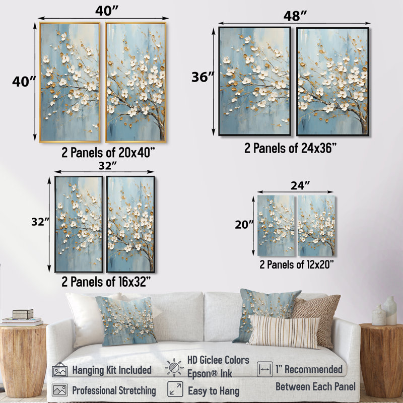 Paix et cornouiller blanc bleu Peacefulness, Floater Framed Print without Mat, Black, 36" H x 48" W