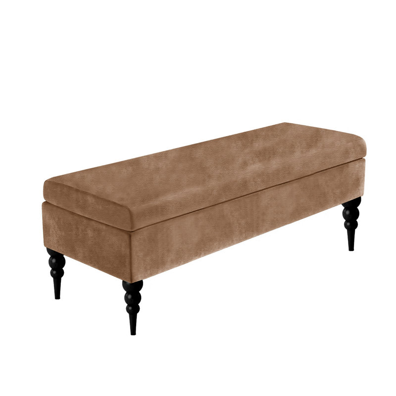 Safar Plain Upholstered Bench – Naples Shoe Bench Footstool with Storage & Turned Wooden Legs, Brown Naple