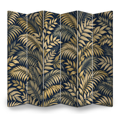 Paravent 6 panneaux à cloison pliable Royal Elegant Gold Marine Blue Rainforest Jungle BotanicalLeaf