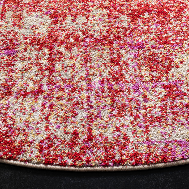 Riebe Abstract Red Area Rug, Round 6'