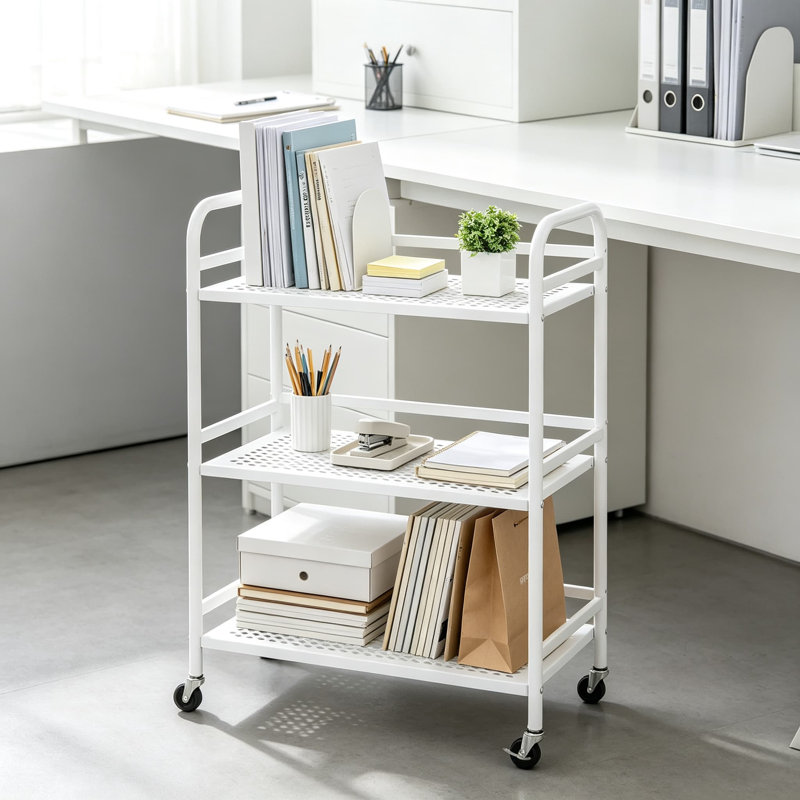 Chariot utilitaire roulant robuste pour l'organisation de la cuisine, du bureau et de la maison, chariot de rangement à 3 niveaux en maille métallique avec poignées latérales et roues robustes verrouillables