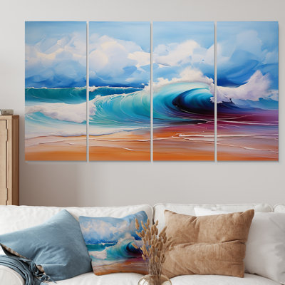 «Vibrant Beach Waves V - Coastal Waves», ensemble de 4 décorations murales