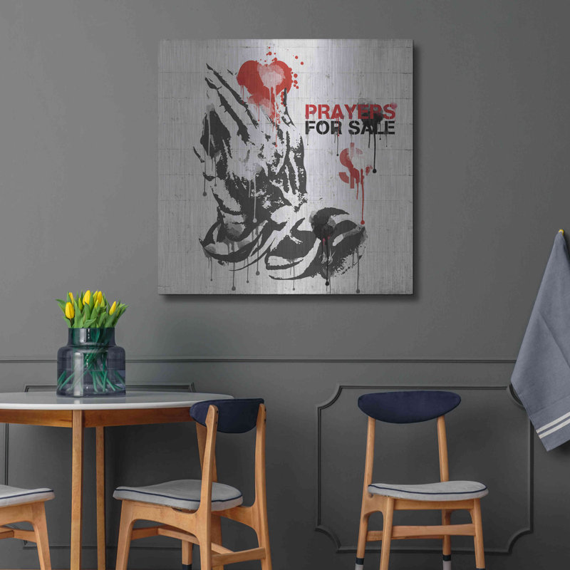 «Prayers for Sale» par Danksy, art mural en métal, H 36 po x l 36 po