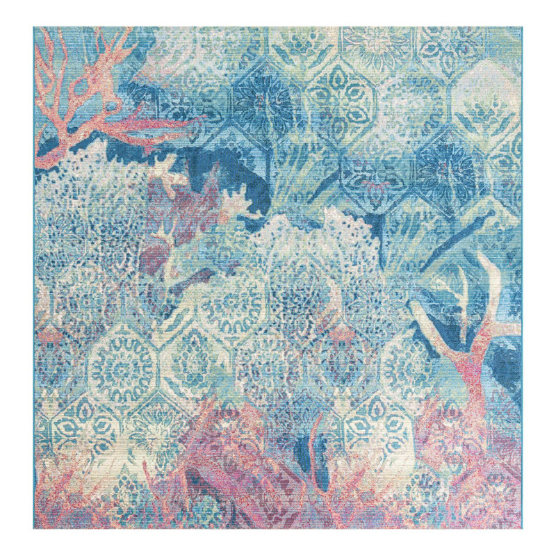 Tapis d'extérieur moderne Multi_Unique Loom, Carré 5 pi 3 po
