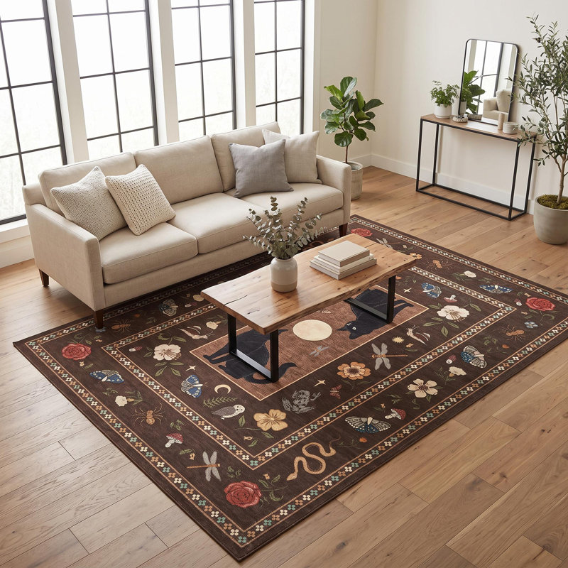 Washable Animal Print Indoor Rug, Brun, 8 x 10 pi