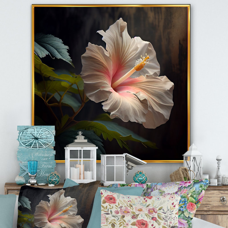 «Blooming and Hibiscus I», reproduction sur toile, H 30 po x l 30 po x P 1 po, Toile avec cadre flottant or