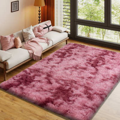 5x7 ft Tie-dyed Dark Red Shag Rug, Ideal for living room decor, Ultra-Soft Puffy Fluffy Rug for Bedroom Flooring, Aesthetic Carpets Suitable for Kids' Rooms, Dorms, and Home Decor